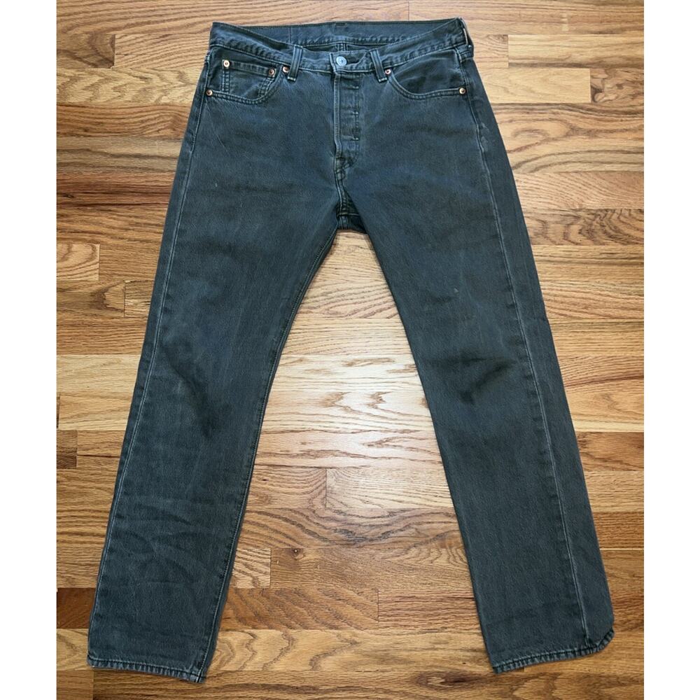 Vintage Levi’s Jeans 30x30 Green 501 Button Fly Straight Denim Pants USA 90s - Picture 2 of 14